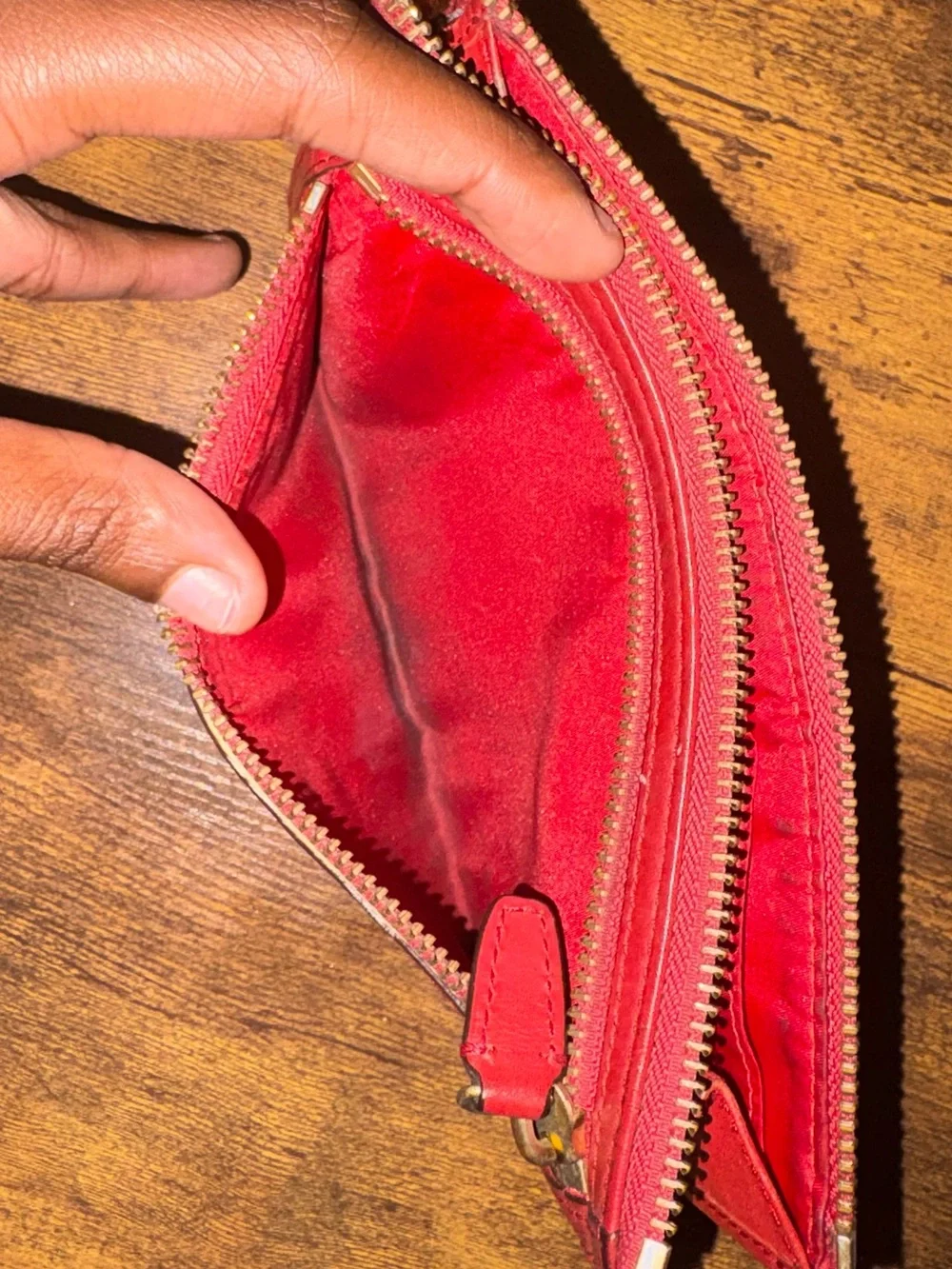 Coach Brown Signature Canvas Wristlet with Red Leather Trim